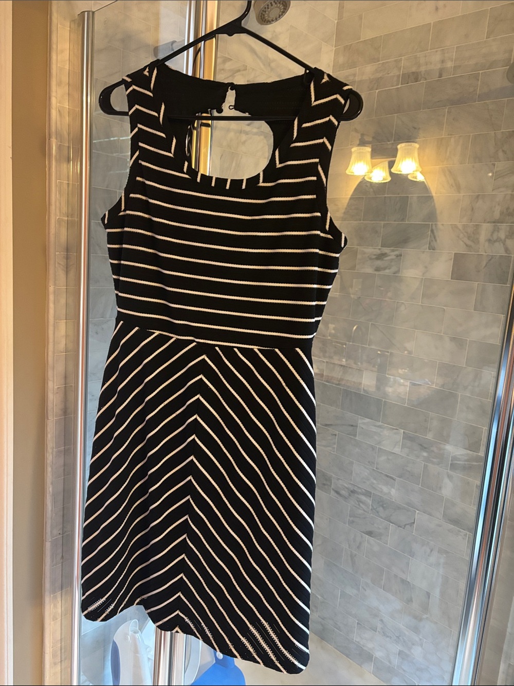 Black and White Striped Sleeveless Midi Dress